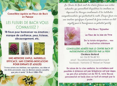Christiane Borland - Conseillère agréée en fleurs de Bach - Harmonie O' Naturel en Puisaye, Praticien de Médecine Alternative à Fontenoy