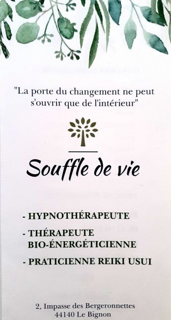 Souffle De Vie : Hypnothérapeute, Praticienne Reiki Usui , Bio énergeticienne, Hypnothérapeute au Bignon