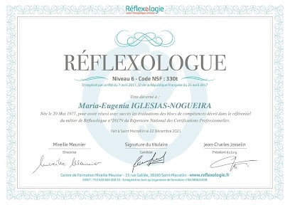 Mariu Iglesias Réflexologue Titre Enregistré Par L'État Au RNCP, Réflexologue à Nivillac